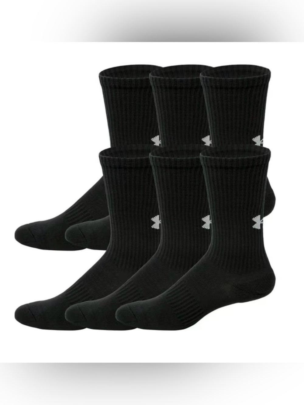 Under Armour Black Crew Athletic Socks 6-Pack, Large - Brand New